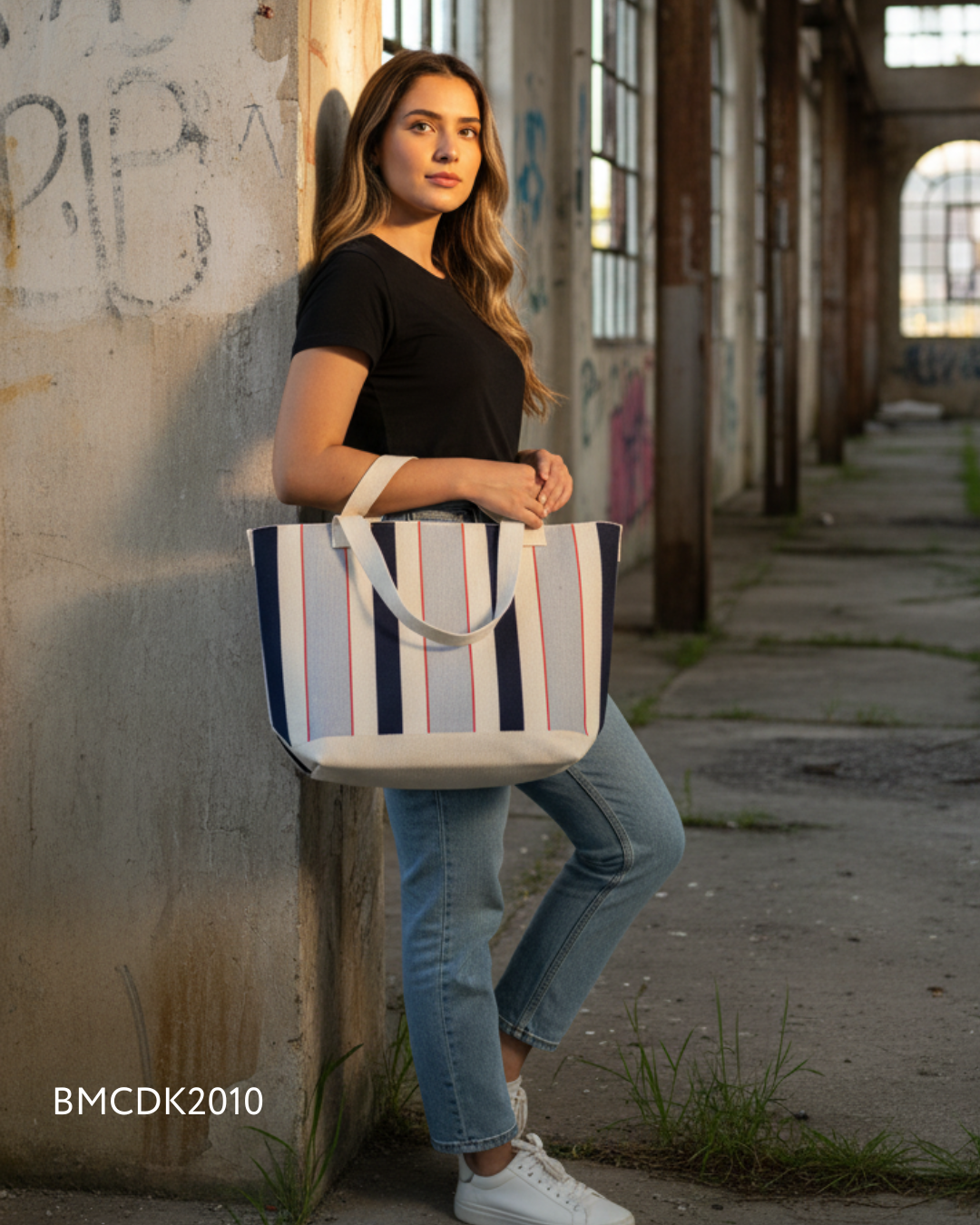 BOLSO DE LONA COMBINADA EN RAYAS