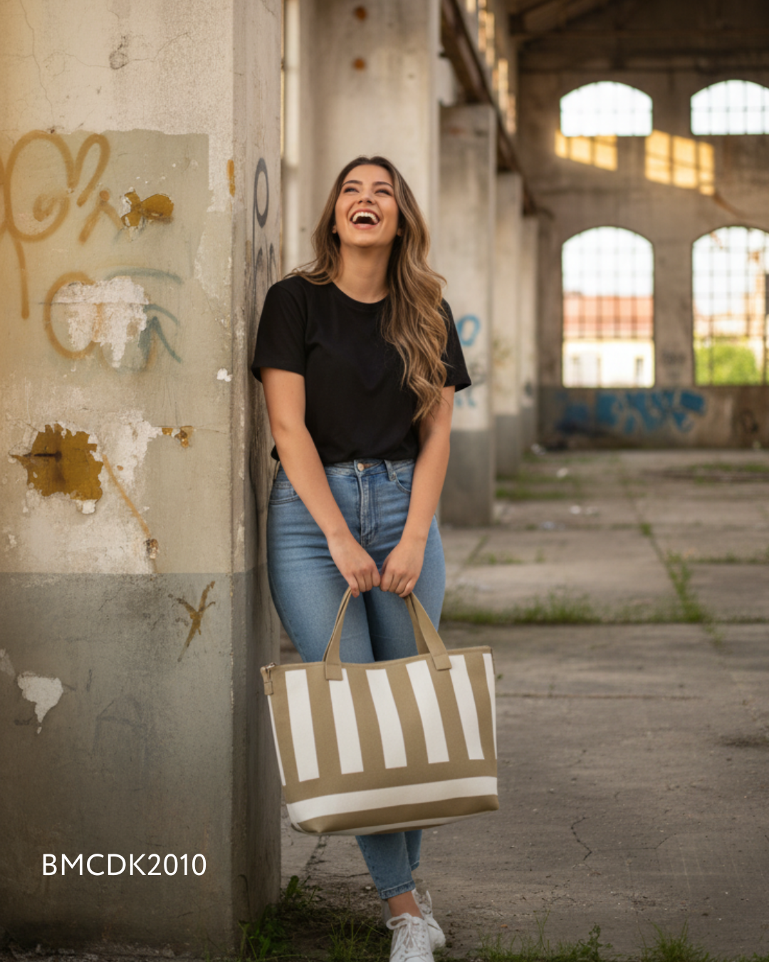 BOLSO DE LONA COMBINADA EN RAYAS