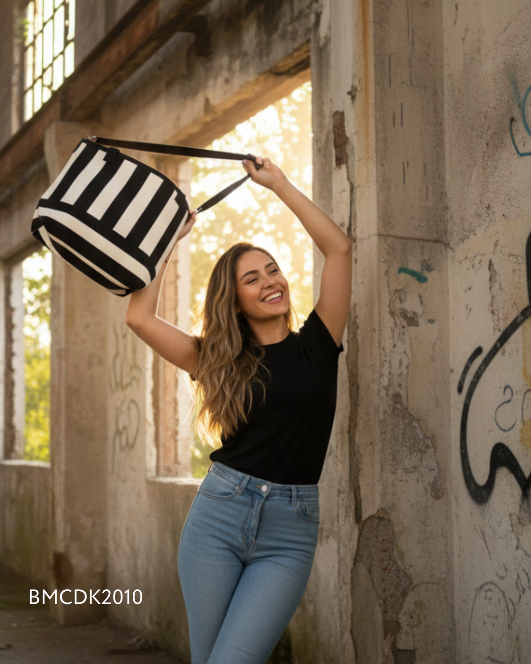 BOLSO DE LONA COMBINADA EN RAYAS