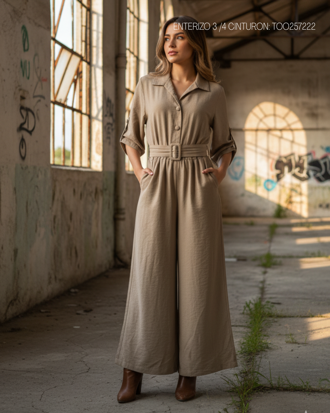 ENTERIZO MANGA 3/4 CON CINTURON