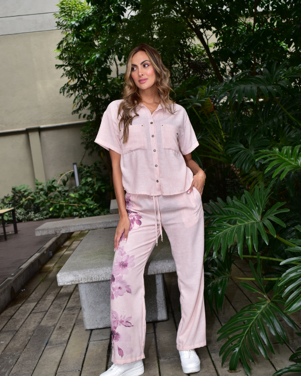 PANTALON LINO FLORES LATERALES