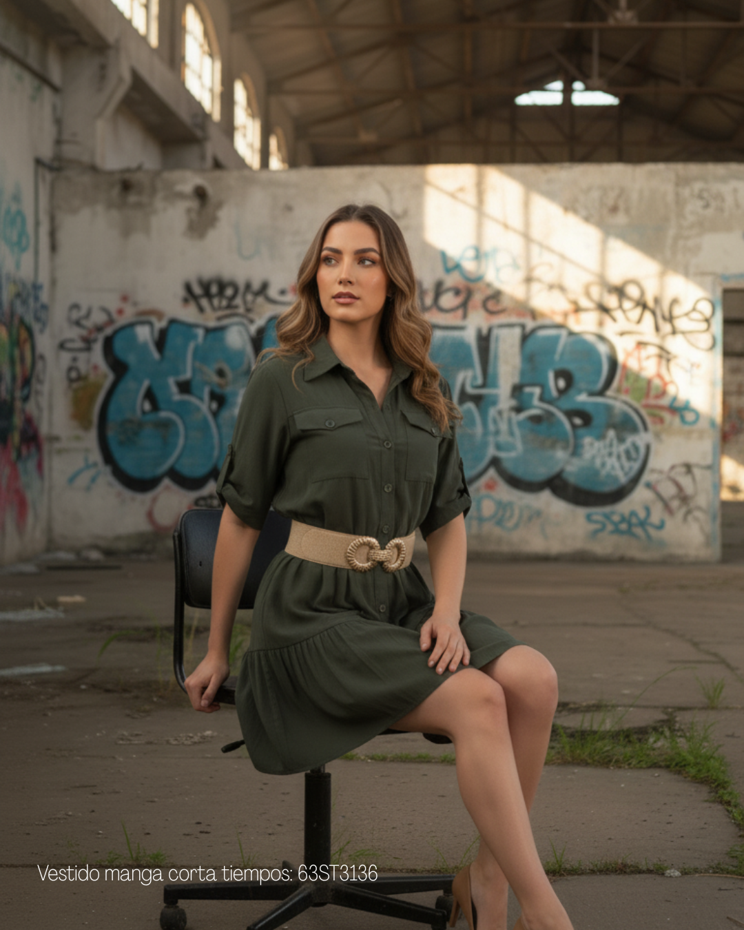 Vestido manga corta estilo safari