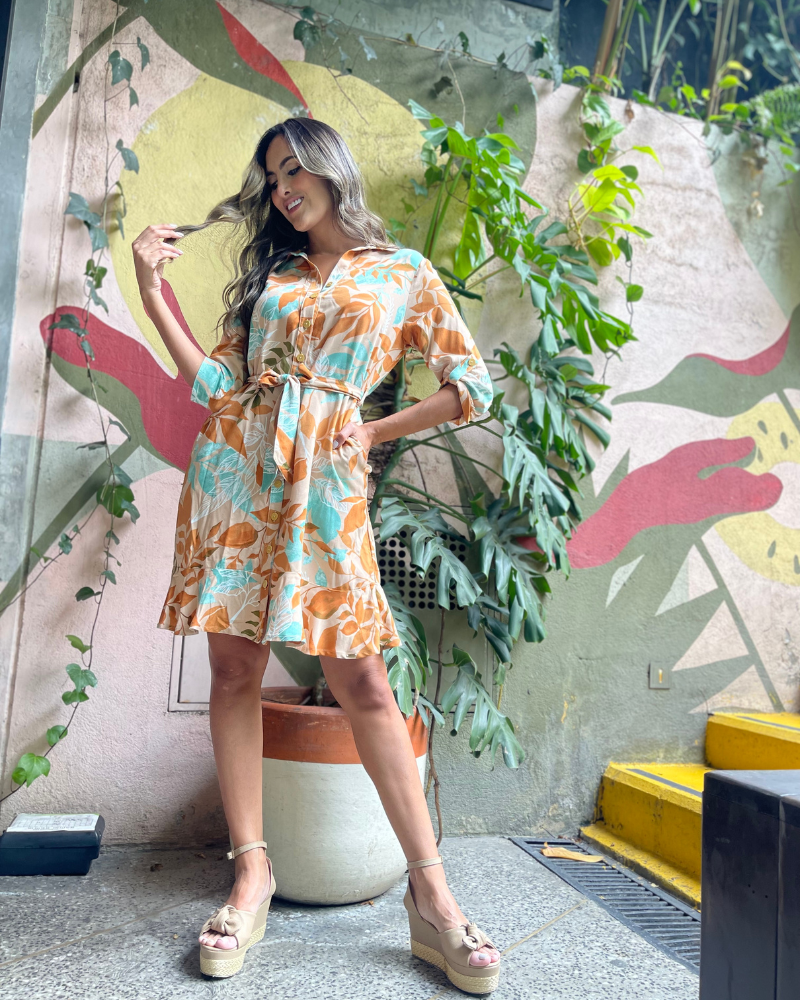 VESTIDO MANGA 3/4 CON CINTURON