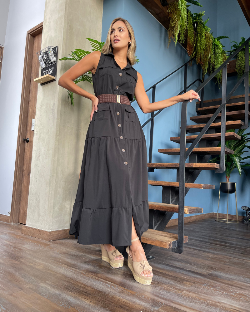 VESTIDO SISA CON BOLSILLOS Y CINTURON
