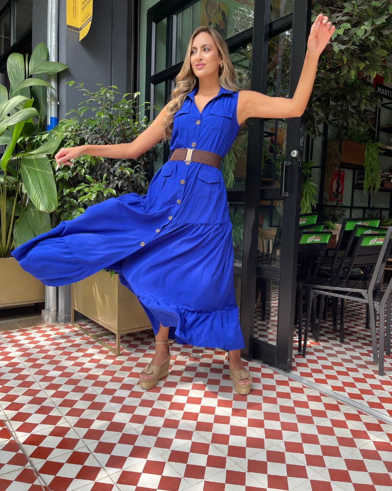 VESTIDO SISA CON BOLSILLOS Y CINTURON